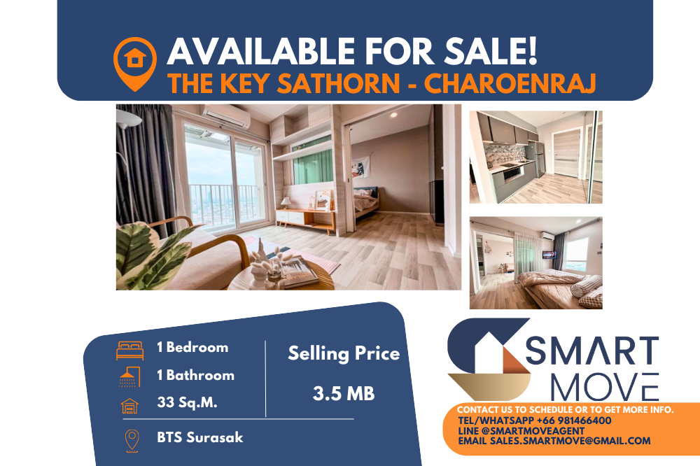 For SaleCondoSathorn, Narathiwat : Code C20230700035....The Key Sathorn - Charoenraj for sale, 1 bedroom, 1 bathroom, high floor, furnished, Special Deal!!