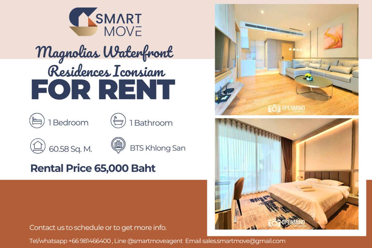 For RentCondoWongwianyai, Charoennakor : Code C20221205318....Magnolias Waterfront Residences for rent, 1 bedroom, 1 bathroom , high floor, furnished, ready to move in