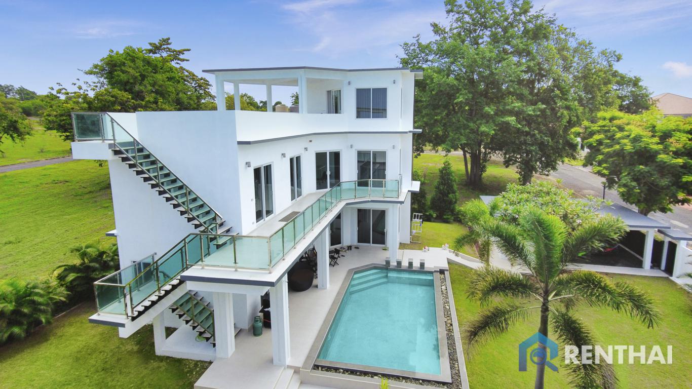 For SaleHousePattaya, Bangsaen, Chonburi : Massive modern pool villa for sale in Pattaya