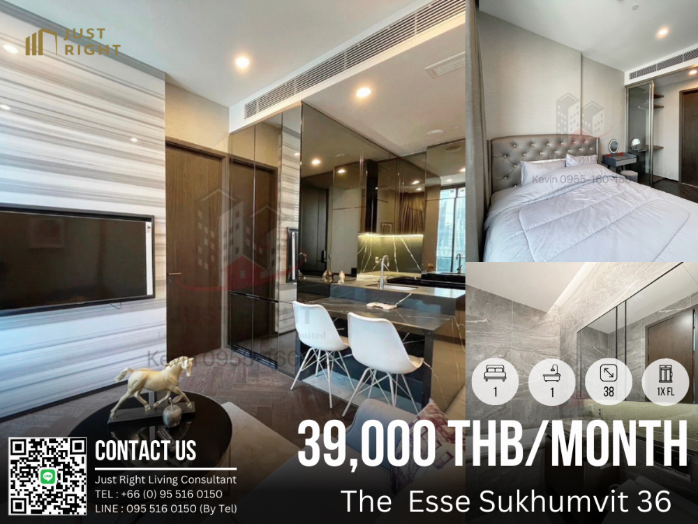 ให้เช่าคอนโดสุขุมวิท อโศก ทองหล่อ : ให้เช่า The Esse Sukhumvit 36 1 ห้องนอน 1 ห้องน้ำ ขนาด 38 ตร.ม. ชั้น 1x ตกแต่งสวยงาม พร้อมเข้าอยู่ เพียง 39,000/ด. สัญญา 1 ปีเท่านั้น