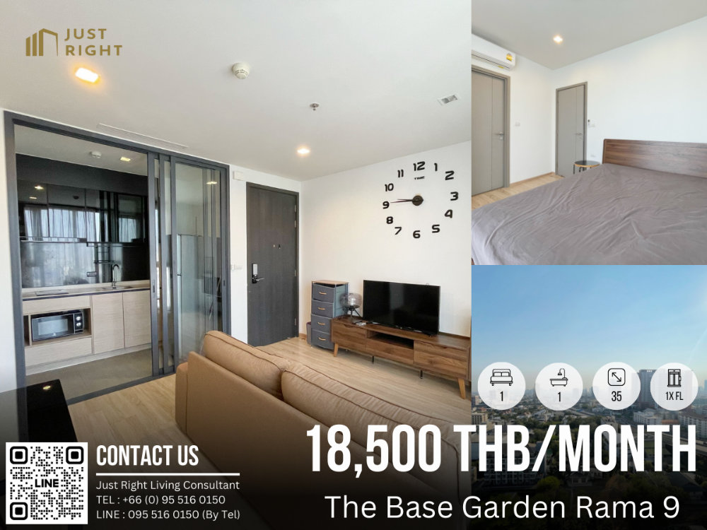 For RentCondoRama9, Petchburi, RCA : For Rent The Base Garden Rama 9 1 Bed 1 Bath 35 Sqm. High Floor from 22,000 to only 18,500 THB/Month Only 1 Year Contract