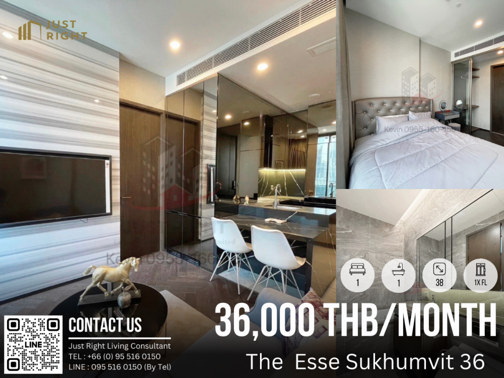 ให้เช่าคอนโดสุขุมวิท อโศก ทองหล่อ : ให้เช่า The Esse Sukhumvit 36 1 ห้องนอน 1 ห้องน้ำ ขนาด 38 ตร.ม. ชั้น 1x ตกแต่งสวยงาม พร้อมเข้าอยู่ เพียง 36,000/ด. สัญญา 1 ปีเท่านั้น