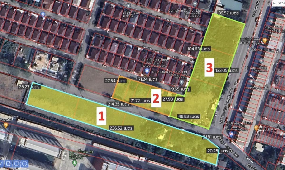 For SaleLandVipawadee, Don Mueang, Lak Si : Land in front of Sasinya project, Don Mueang New Town, Soi Songprapa 30, 5 plots, can be divided for sale, suitable for building townhouses, condominiums, twin houses, commercial buildings, shops, wide frontage, on public road, good location in front of t