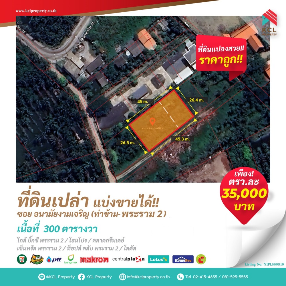 For SaleLandRama 2, Bang Khun Thian : Land for sale 300 sq.w. Soi Anamai Ngam Charoen 25 (Rama 2)