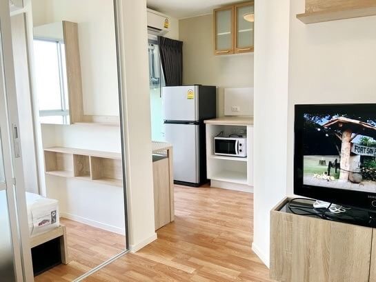 For RentCondoLadkrabang, Suwannaphum Airport : Condo for rent, Lumpini Ville On Nut Ladkrabang 2, with Built-in furniture, near Suvarnabhumi Airport, near Airport Link