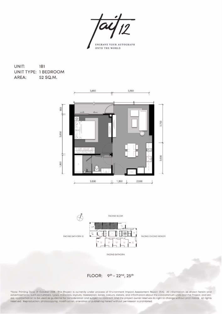 For SaleCondoSathorn, Narathiwat : 📌For SALE for sale | Tait 12 - 1BR (52sqm), 12.5MB