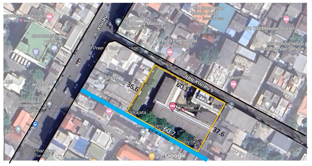 For SaleBusinesses for saleRama 8, Samsen, Ratchawat : Land for sale with hotel business, Samsen Road, Bang Khun Phrom Intersection. Close to the BTS only 180 meters.