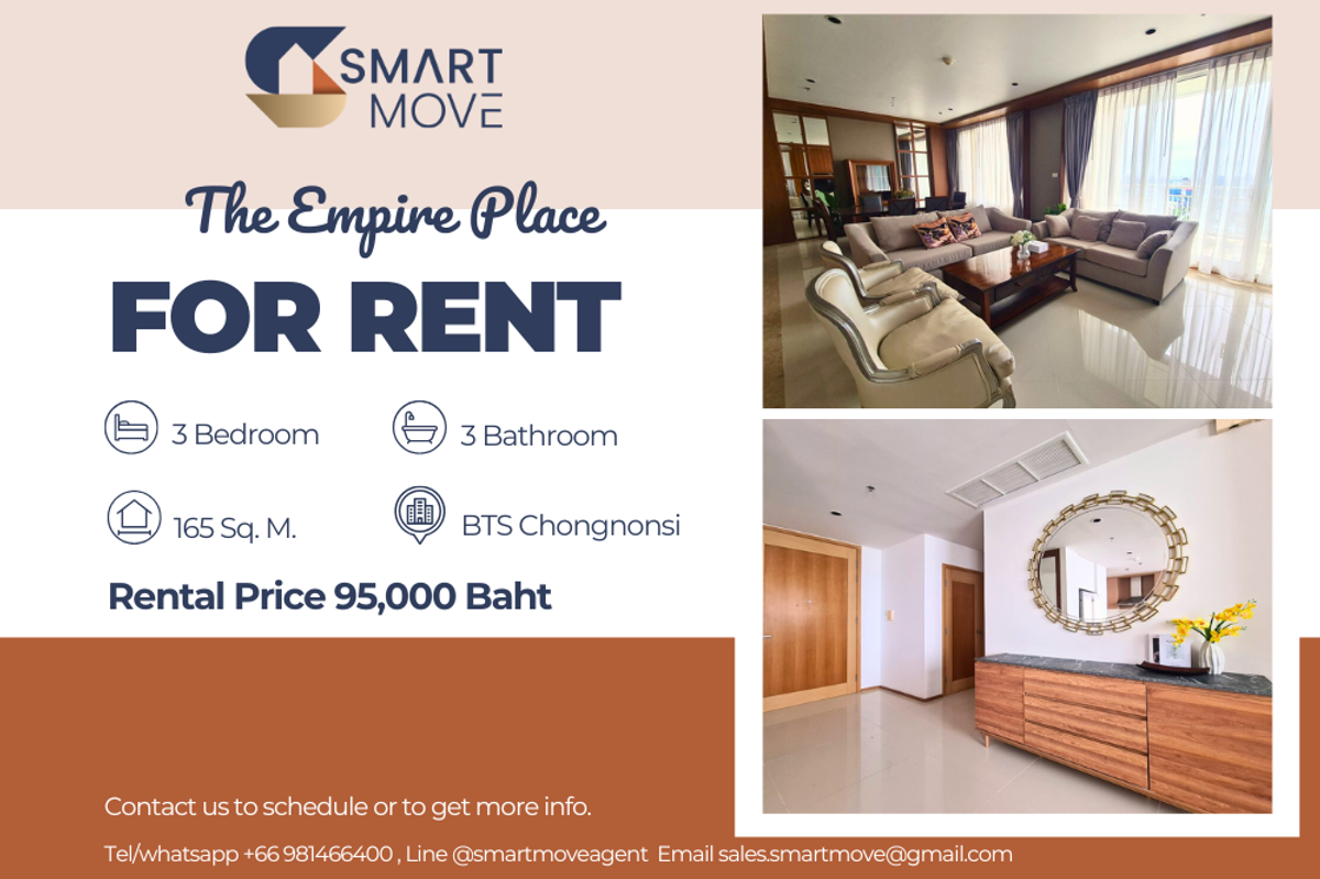 For RentCondoSathorn, Narathiwat : Code C20230207927....The Empire Place for rent, 3 bedroom, 3 bathroom , high floor, furnished, ready to move in