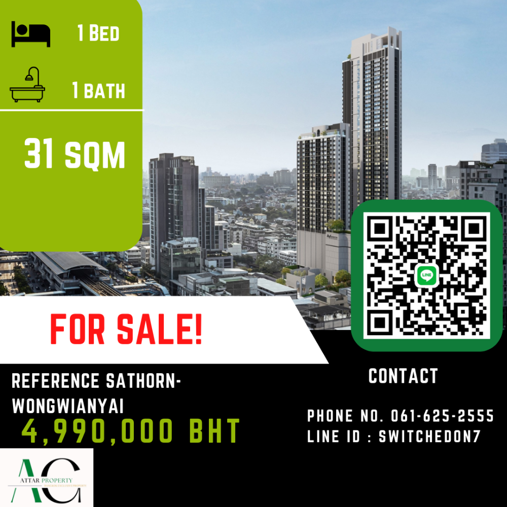 For SaleCondoWongwianyai, Charoennakor : *Best Deal with Special cashback promo* Reference Sathorn Wongwianyai | 1 Bed | 061-625-2555