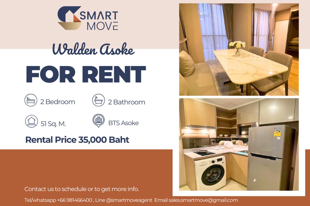 For RentCondoSukhumvit, Asoke, Thonglor : Code C20231000008....Walden Asoke for rent, 2 bedroom, 2 bathroom, furnished, ready to move in