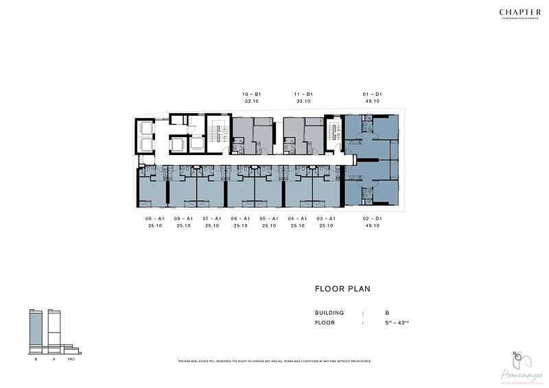 ขายคอนโดวงเวียนใหญ่ เจริญนคร : ขาย 1 Bed อาคาร B ชั้นบนสุด