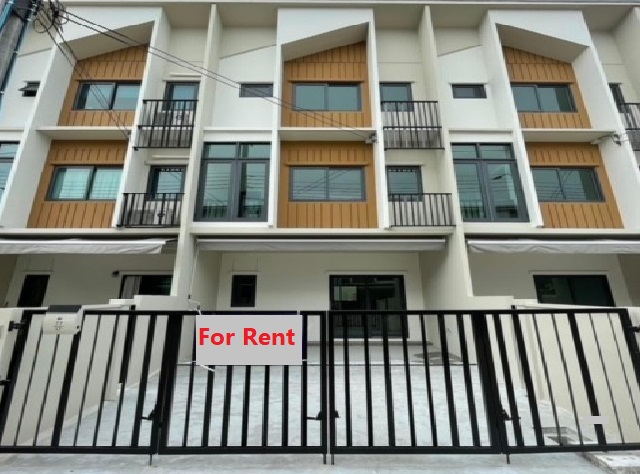 For RentTownhouseBangna, Bearing, Lasalle : For Rent, 3-storey townhouse for rent, Plex On Nut Wongwaen project, Soi Jemo (On ​​Nut Ring Road), new house, never lived in, 2 air conditioners, some furniture, can be used as a residence or office, can register a company