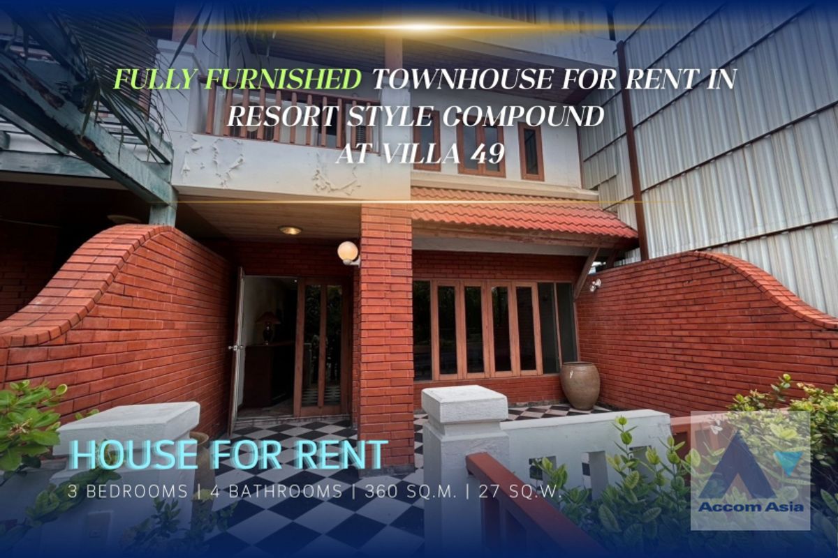 ให้เช่าทาวน์โฮมสุขุมวิท อโศก ทองหล่อ : 🔼AccomA🔽 3 Beds Townhouse for Rent in Sukhumvit, BTS Phrom Phong at Villa 49