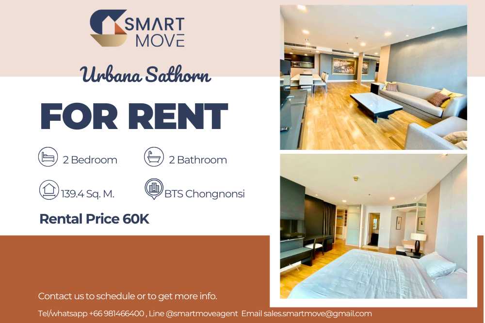 For RentCondoSathorn, Narathiwat : Code C20230210732.......Urbana Sathorn for rent, 2 bedroom, 2 bathroom, high floor, furnished, ready to move in