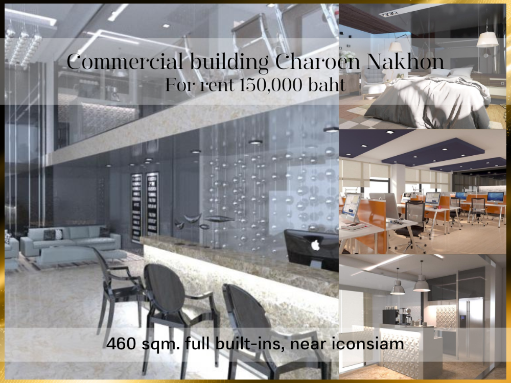 For RentShophouseWongwianyai, Charoennakor : ❤ 𝐅𝐨𝐫 𝐫𝐞𝐧𝐭 ❤ Fully built-in, can be used as a showroom, office, 6-story commercial building, beautifully decorated, 460 sq m. ✅ Next to the main road, Charoen Nakhon, near icon siam.