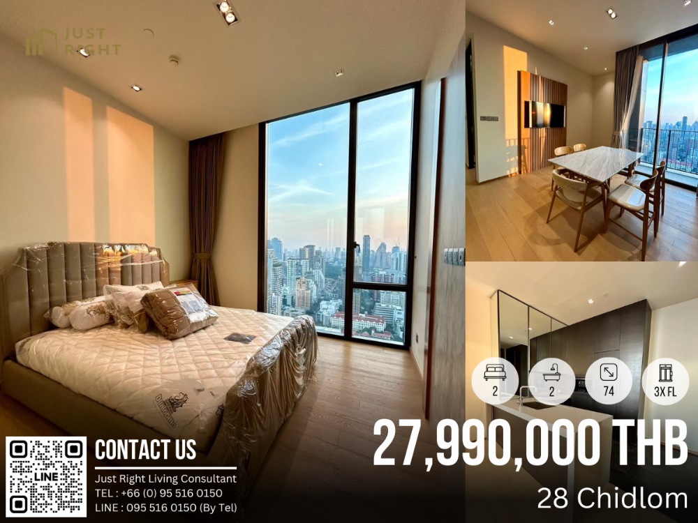 For SaleCondoWitthayu, Chidlom, Langsuan, Ploenchit : For Sell, 28 chidlom, 2 bed 2 bath, 74 sqm., 3x Floor, Fully Furnished, 27.99 MB