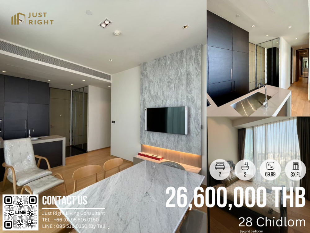 For SaleCondoWitthayu, Chidlom, Langsuan, Ploenchit : For Sell, 28 CHIDLOM, 2 Bed, 2 Bath, 69.99 Sqm. Floor 3x, Fully Furnished, 26.6 MB