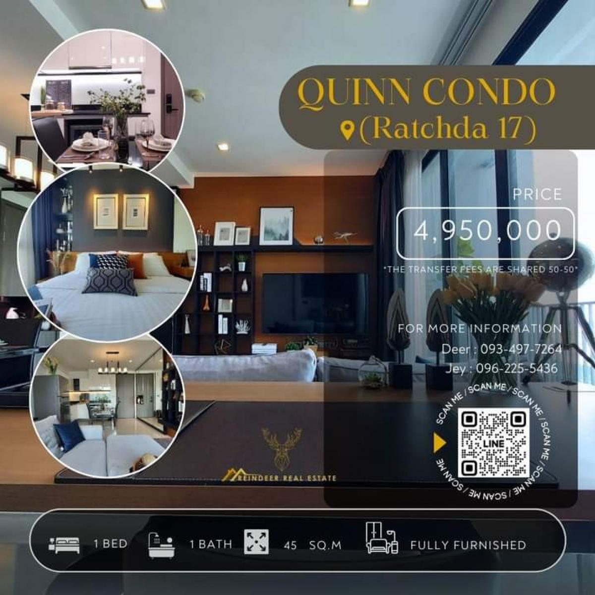 For SaleCondoRatchadapisek, Huaikwang, Suttisan : For sale 🚩Quinn condo Ratchada 17 (Quinn Condo Soi Ratchada 17)🚩 1 bedroom, 46 sq m, 5.15 million, beautifully decorated as in the picture, near MRT Sutthisan ✨ Room in new condition, well taken care of, first hand condition ✨