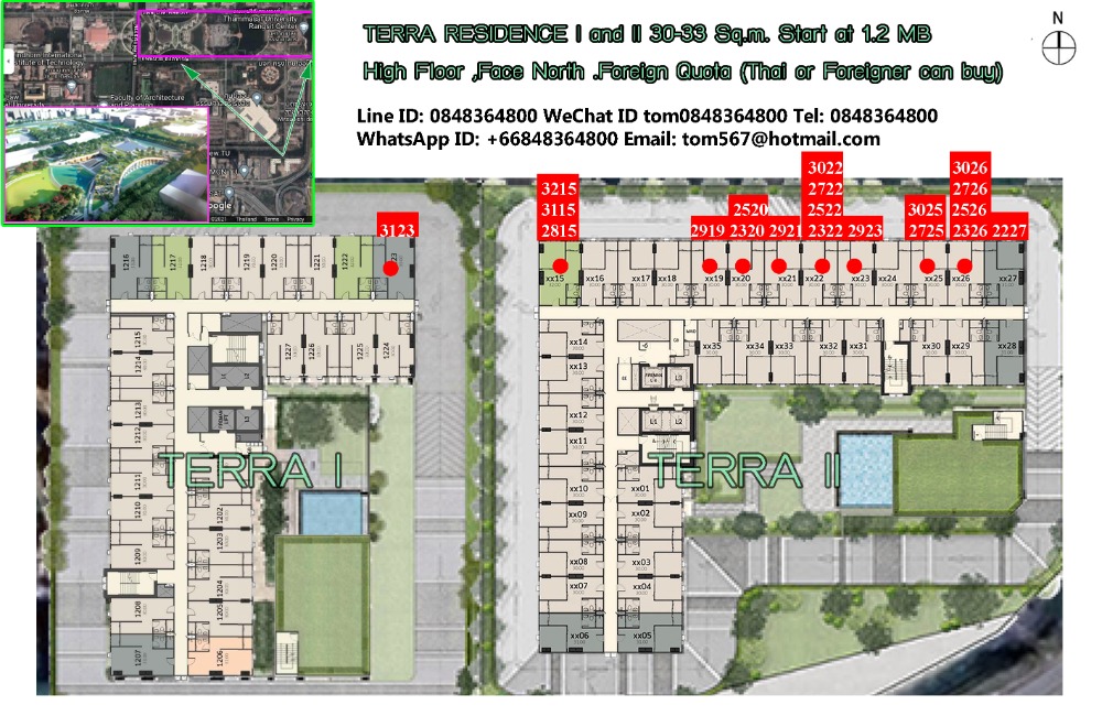 ขายดาวน์คอนโดปทุมธานี รังสิต ธรรมศาสตร์ : Corner Unit High Floor Facing North 31-33 Sq.m. Contract Price 1,200,000 Baht (Foreigner or Thai can buy)