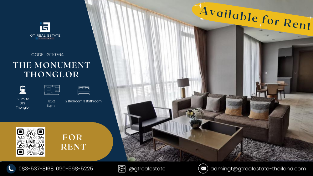 For RentCondoSukhumvit, Asoke, Thonglor : Luxury condo in Thonglor area, The Monument Thonglor, beautifully decorated room, large room, fully furnished. Ready to move in