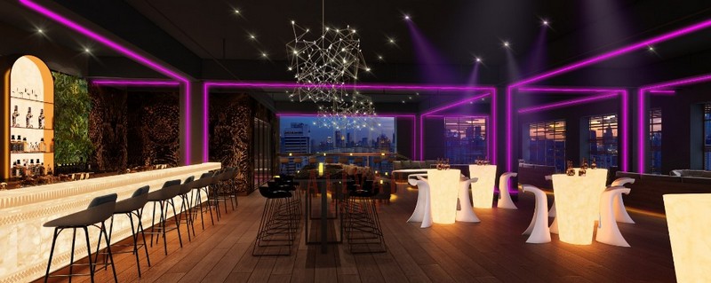 For RentShophouseRama9, Petchburi, RCA : RB011024 Rooftop bar space for rent with swimming pool, area 590 sq m, Shenzhen (SZ) Tower Building,