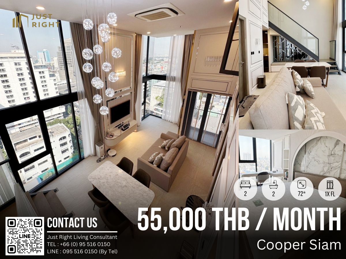 For RentCondoSiam Paragon ,Chulalongkorn,Samyan : For rent Cooper Siam 2 bedroom, 2 bathroom, 72 sq.m, 1x Floor, Fully furnished, 55,000/month, 1 year contract only