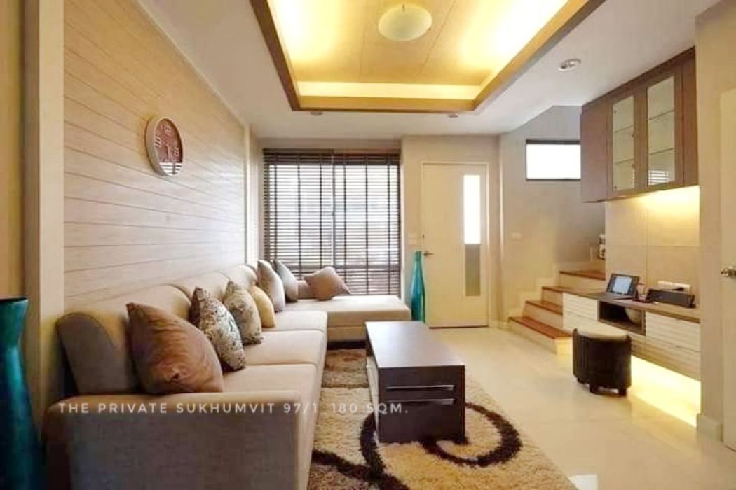 For RentTownhouseOnnut, Udomsuk : Townhome for rent, beautifully decorated, ready to move in, 3 bedrooms, The Private Sukhumvit-Bang Chak, 180 sq m., 23 sq m, quiet, private, near BTS and expressway.