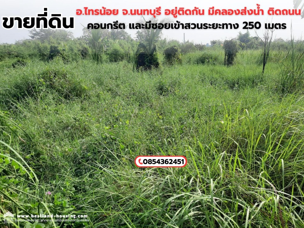 For SaleLandNonthaburi, Bang Yai, Bangbuathong : Selling 2 plots of empty land, 2.5 million baht each, Sai Noi District, Nonthaburi Province, build a house, garden, concrete road, next to a public canal, water canal, away from the project. Nakhon Pathom Airport (Bangkoks 3rd) approximately 19.7 km.