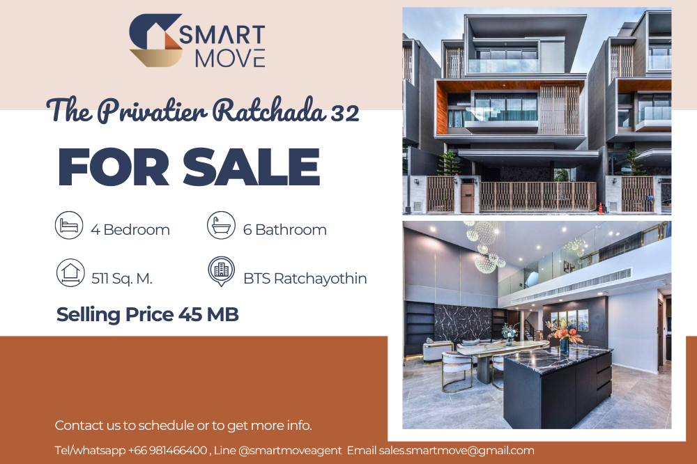 For SaleHouseRatchadapisek, Huaikwang, Suttisan : Single house !! Code C20240201408.......The Privatier Ratchada 32 Sale with tenant, 4 bedroom, 6 bathroom, 3 floors, furnished, Luxury, Special Deal!!