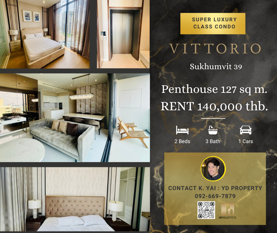 For RentCondoSukhumvit, Asoke, Thonglor : Rent : Best Deal!! VITTORIO SUKHUMVIT 39 I 2 Bed 3 bath 127 sqm. - 140,000 thb. [ Modern Luxury Decor/ Ready to move in]