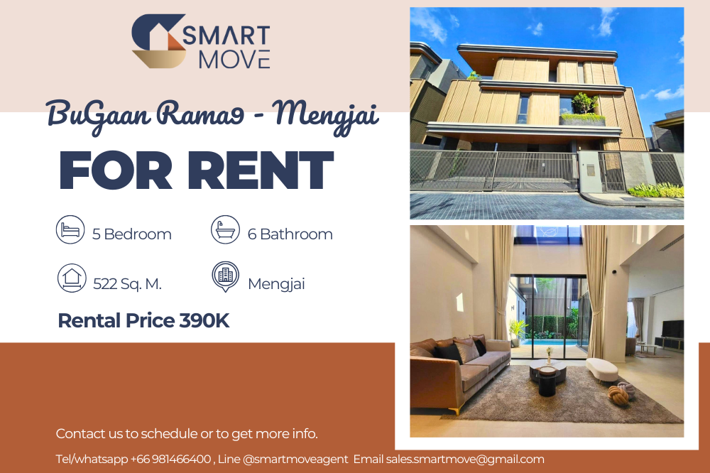 For RentHouseRama9, Petchburi, RCA : Code C20240201712..........BuGaan Rama 9 - Mengjai for rent Single house, 5 bedroom, 6 bathroom 1 maid's room, 3 storeys, furnished, ready to move in, Rare Item!!!