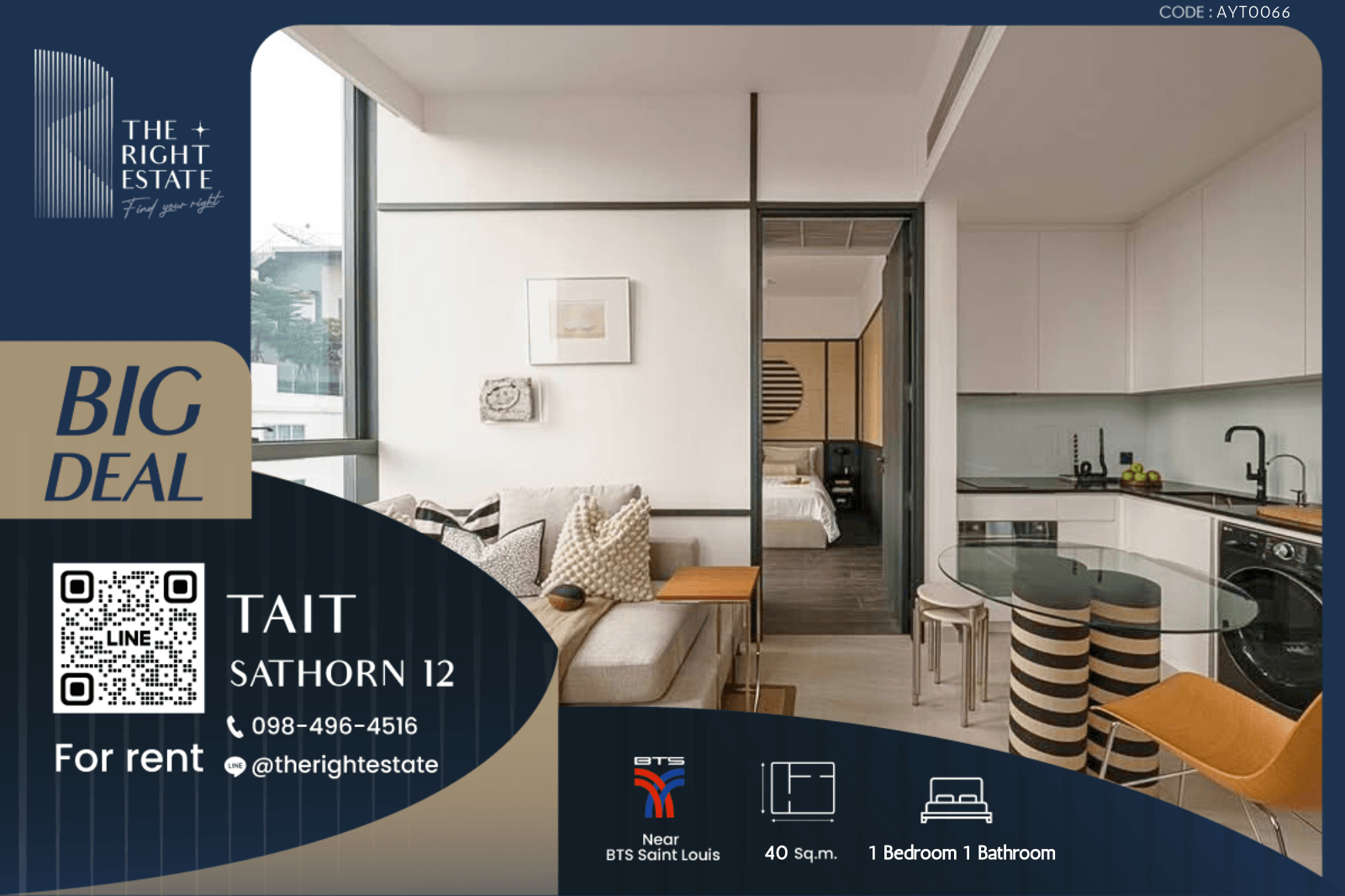 For RentCondoSathorn, Narathiwat : 🌿 Tait Sathorn 12 🌿 Nice room!! fully furnished 🛏 2 Bed 98.50 Sq.m near Sathorn