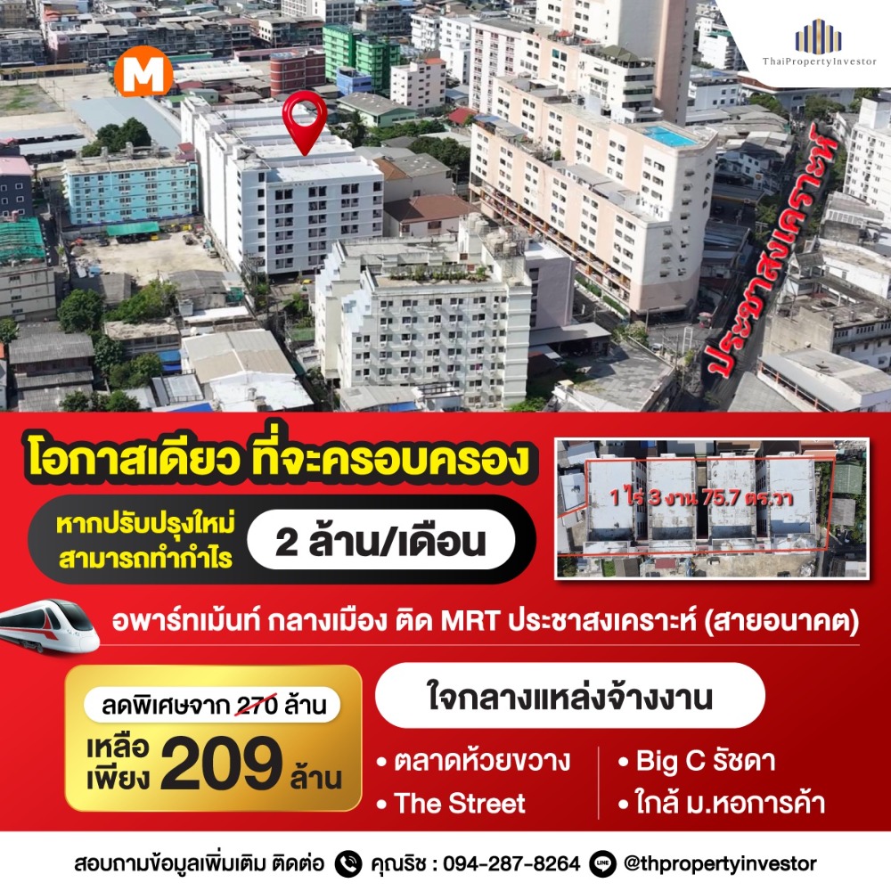 ขายขายเซ้งกิจการ (โรงแรม หอพัก อพาร์ตเมนต์)พระราม 9 เพชรบุรีตัดใหม่ RCA : เกือบ 2 ไร่ ติด MRT สายสีส้ม สถานีประชาสงเคราะห์!! ขายอพาร์ทเม้นท์ 4 ตึก 385 ห้อง ประชาสงเคราะห์ 22 ใกล้ MRT ห้วยขวาง รัชดาภิเษก 7 ใกล้ ม.หอการค้าไทย!!