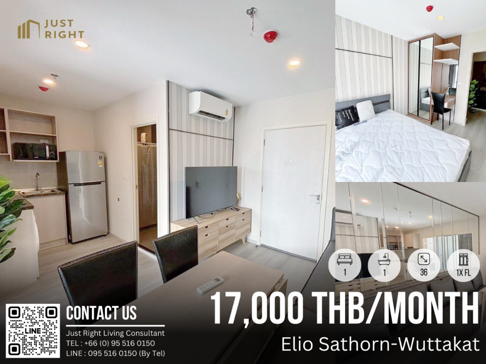 For RentCondoThaphra, Talat Phlu, Wutthakat : For rent, Elio Sathorn-Wuttakat, 1 bedroom, 1 bathroom, size 36 sq.m, 1x Floor, Fully furnished, only 17,000/m, 1 year contract only. (Ready for viewing and move in 01.04.2025)