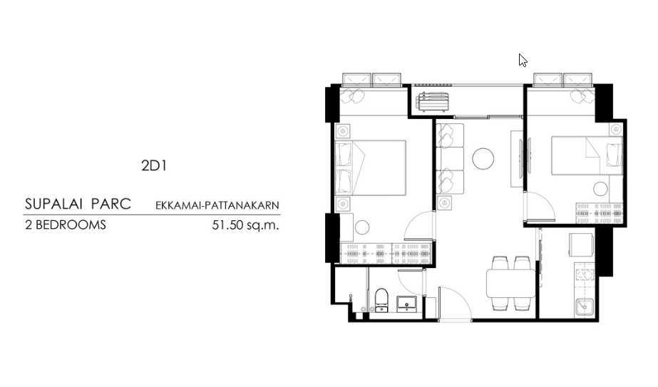 Sale DownCondoPattanakan, Srinakarin : Down payment sale Supalai PARC Ekkamai-Pattanakarn, room 51.5 + 4 sq m.