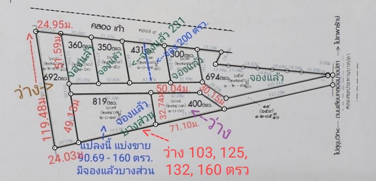 For SaleLandSamut Prakan,Samrong : For sale/rent, cheap land 350-692 wa, 14,750./sq m., 5.9 million baht per rai, selling title deed, front next to concrete road. Some plots in the back are next to Khlong 9, suitable for building warehouses, rental rooms, and residential houses. With concr