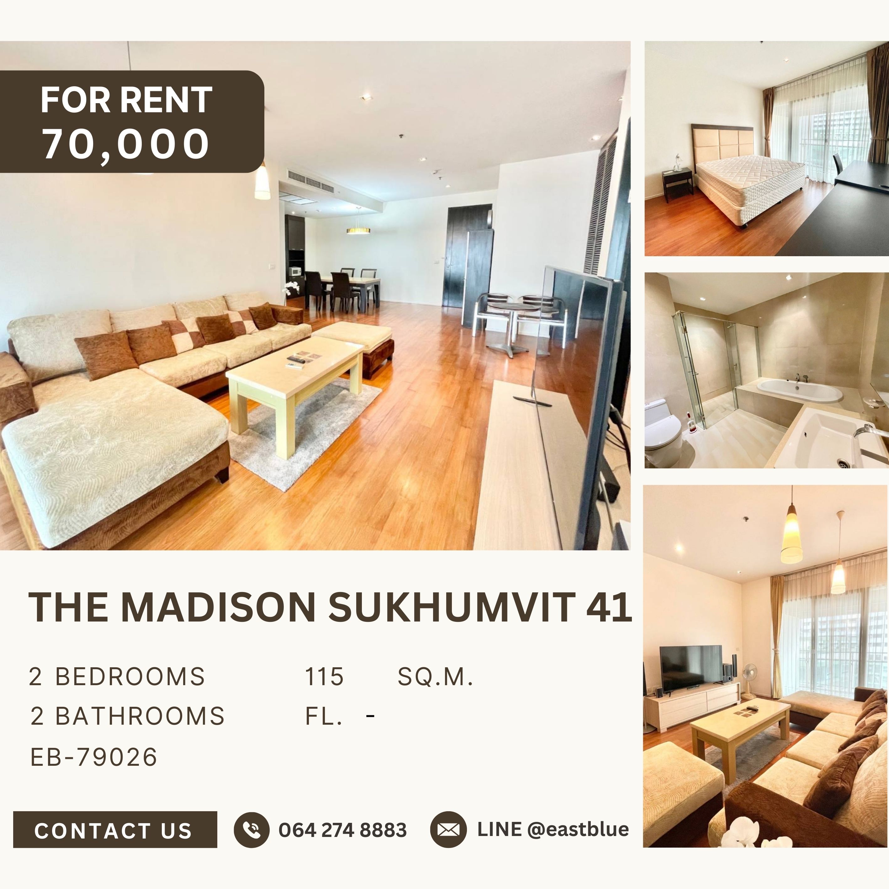 For RentCondoSukhumvit, Asoke, Thonglor : The Madison Condominium Sukhumvit 41, 2 bed, 70000 per month