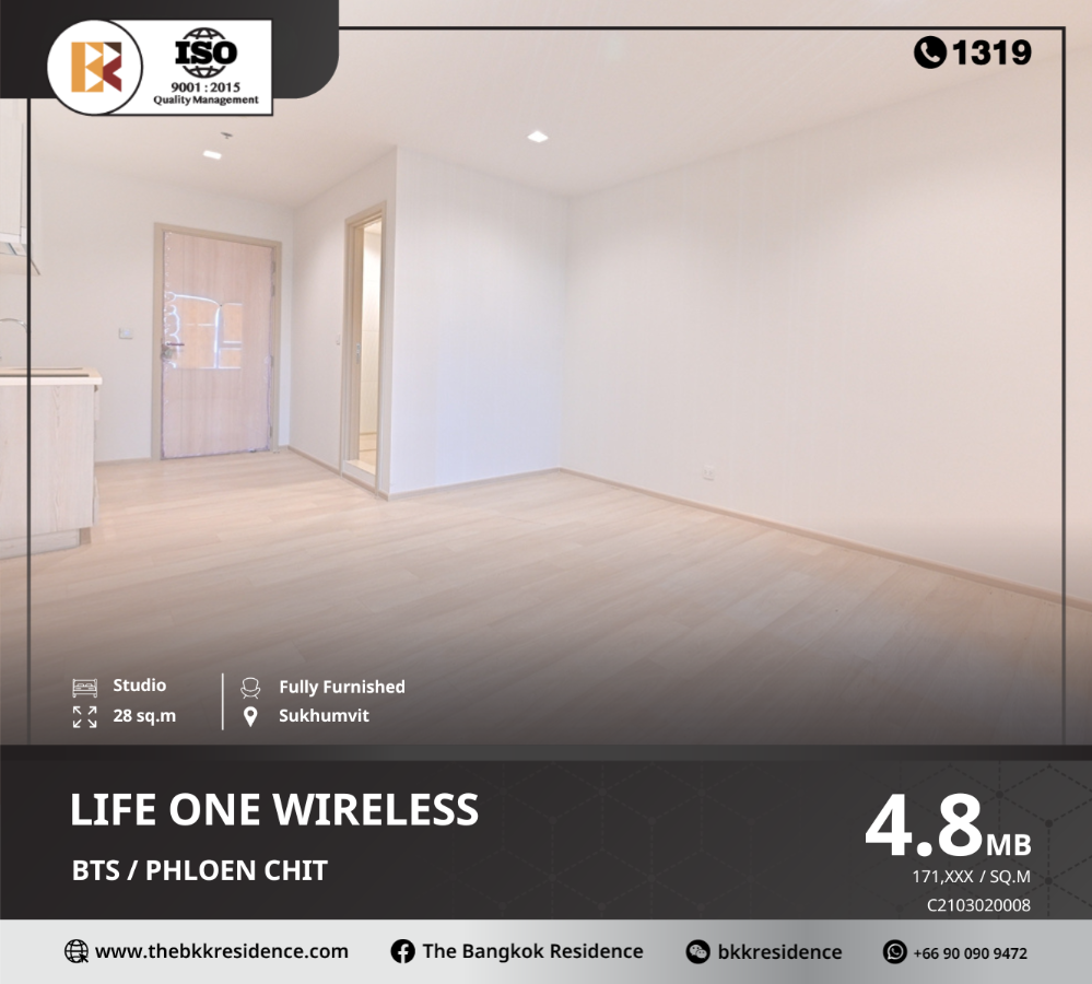 For SaleCondoWitthayu, Chidlom, Langsuan, Ploenchit : Life One Wireless, new condo, luxury location on Wireless Road, near BTS Ploenchit.