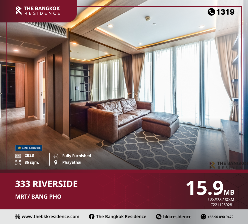 For SaleCondoBang Sue, Wong Sawang, Tao Pun : 333 Riverside, the greatest value of a condo in a potential location. Along the Chao Phraya River, near MRT Bang Pho