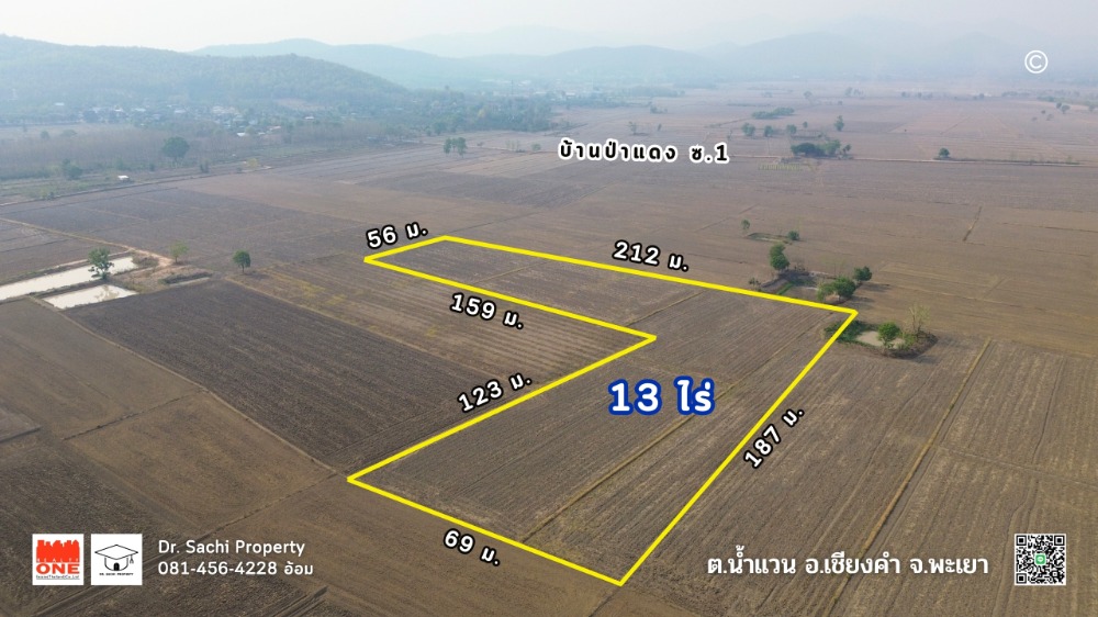 For SaleLandPhayao : Urgent sale!! 13 rai land, Ban Pa Daeng, Soi 1, Nam Waen Subdistrict, Chiang Kham District, Phayao Province