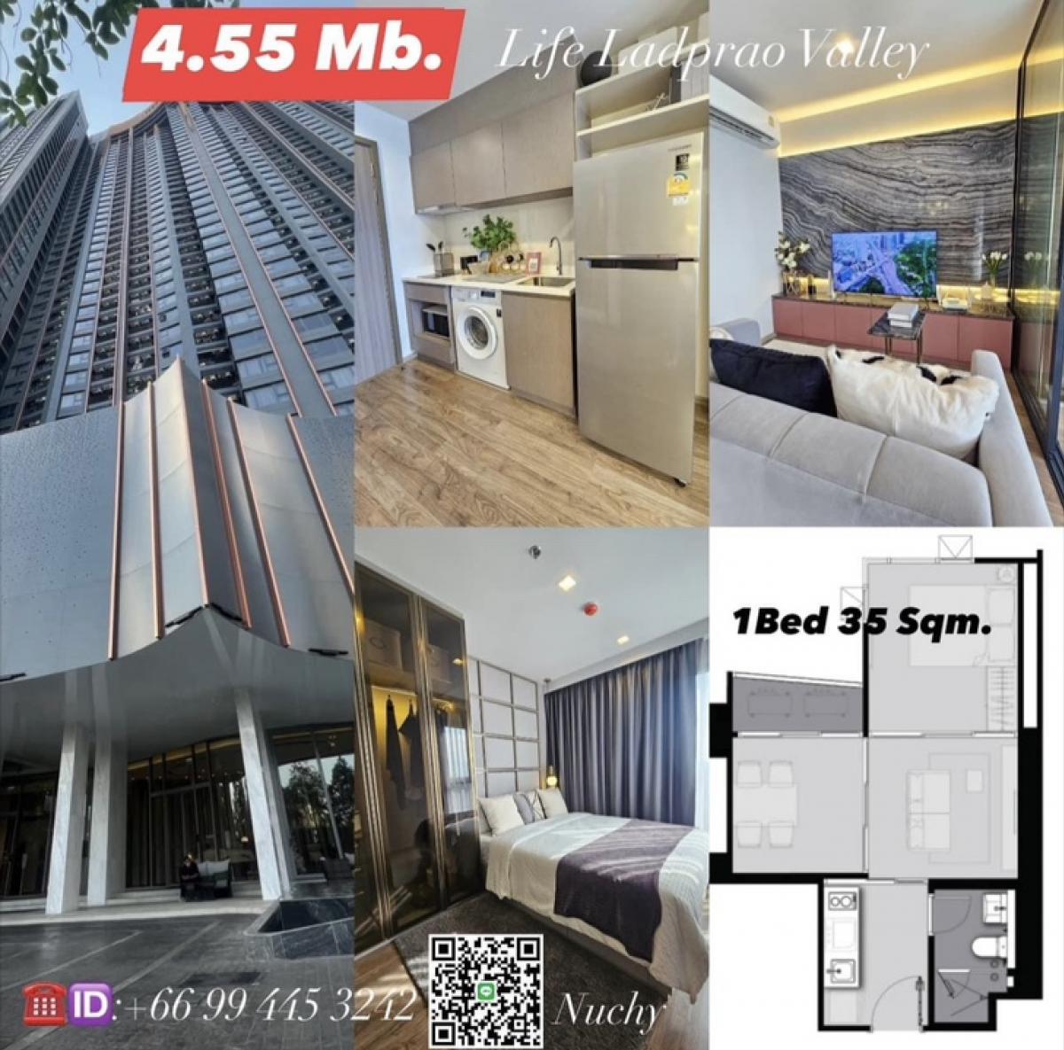 For SaleCondoLadprao, Central Ladprao : 📍 Life Ladprao Valley.1 bedroom, 1 bathroom, only 4.55 MB 👉Condo next to Central Ladprao 👉next to BTS 5 Ladprao Intersection 👉next to MRT Phahon Yothin 👉next to Union Mall ✅1 Bedroom size 35 square meters ✅Free All ownership transfer date for every item ✅