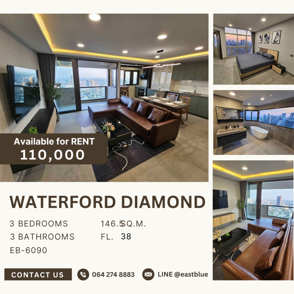 ให้เช่าคอนโดสุขุมวิท อโศก ทองหล่อ : Newly renovated, Waterford Diamond for rent 110k 064-274-8883