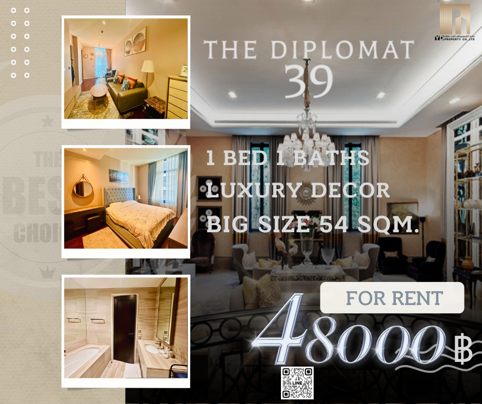 ให้เช่าคอนโดสุขุมวิท อโศก ทองหล่อ : BEST DEAL FOR RENT : THE DIPLOMAT 39 I 1 Bedroom 54 sqm. - 48,000 ฿ (Luxury Decor)