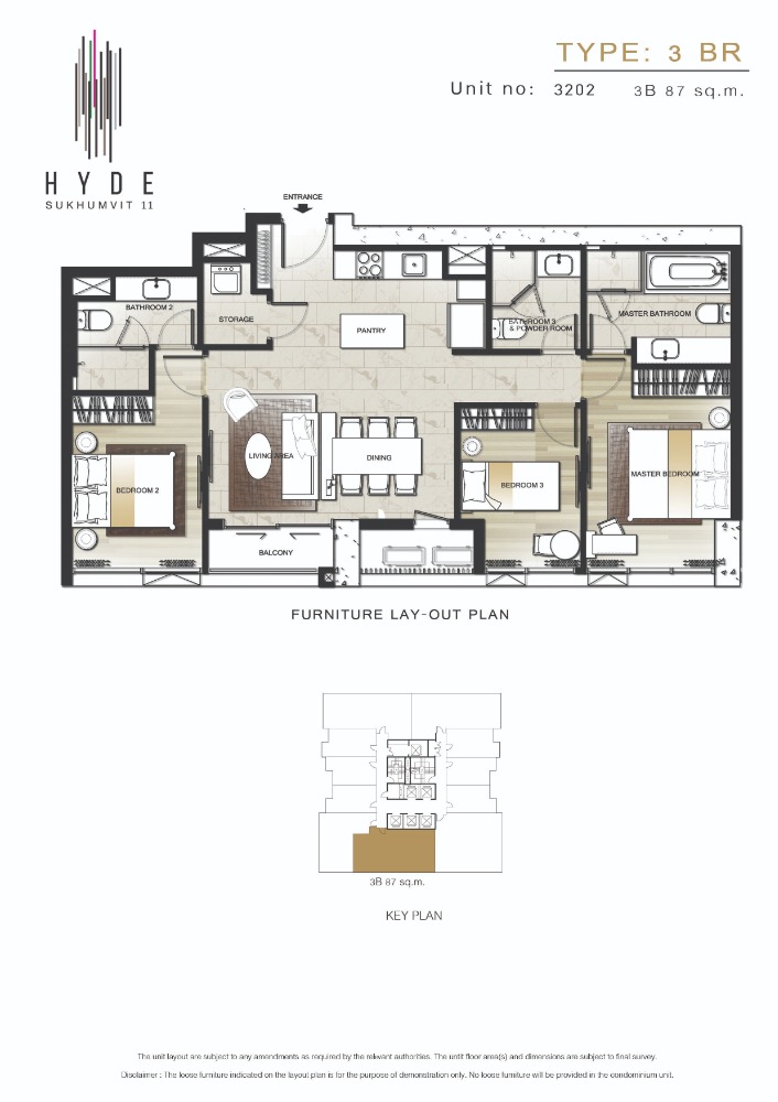 For SaleCondoNana, North Nana,Sukhumvit13, Soi Nana : For sale condo Hyde Sukhumvit 11 3 Bed hight floor (S03-1794)