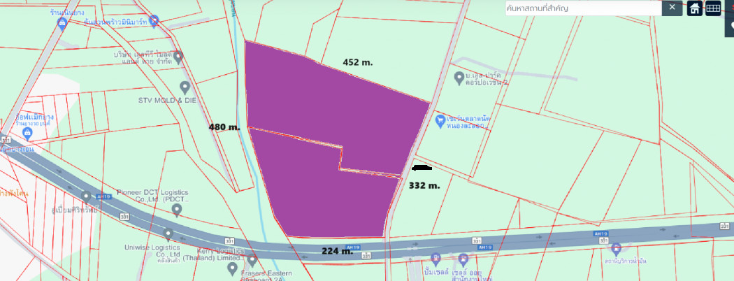 For SaleLandPattaya, Bangsaen, Chonburi : Purple land for sale, large plot, next to main road 331, going to Laem Chabang Port and motorway