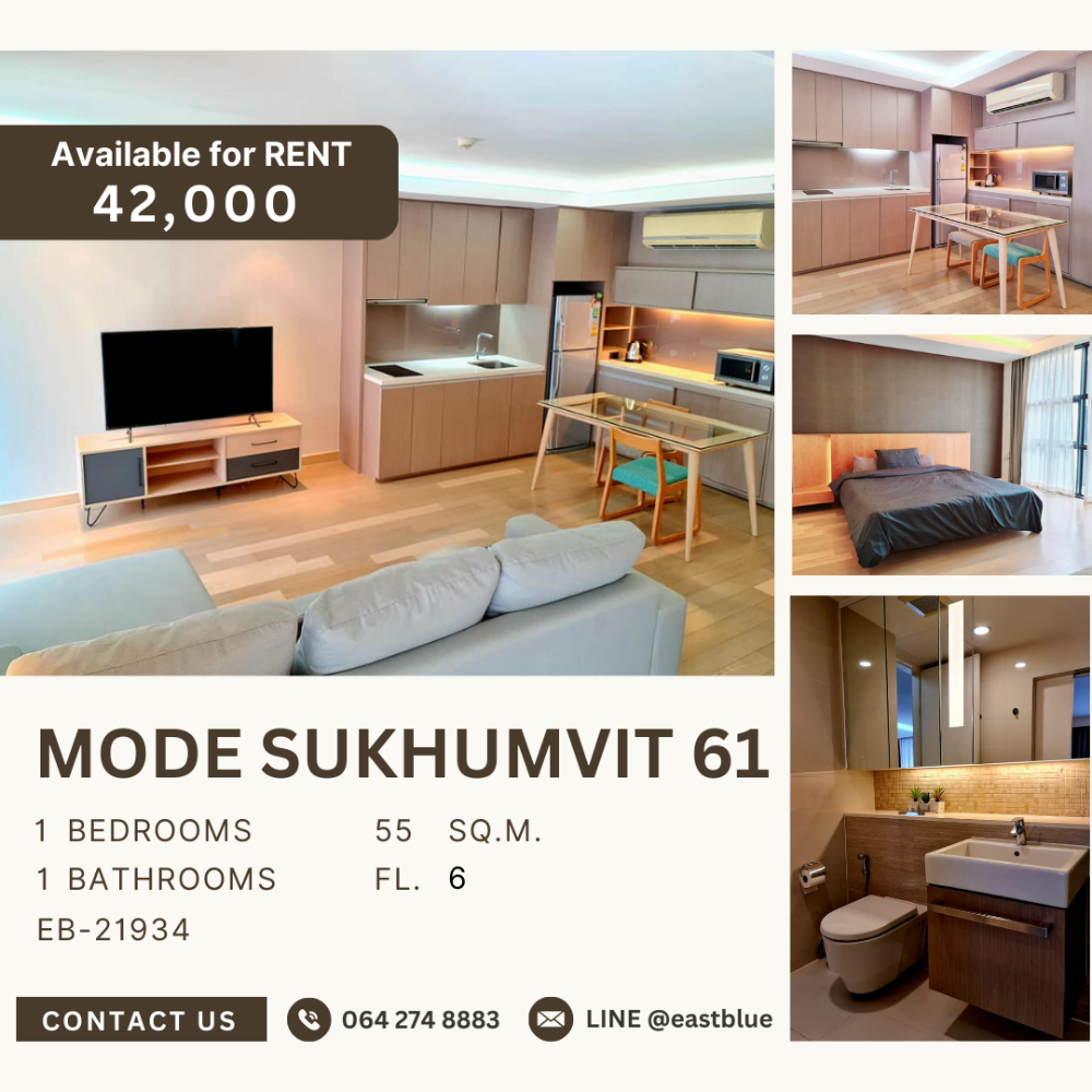 For RentCondoSukhumvit, Asoke, Thonglor : Mode Sukhumvit 61 for rent 42k per month 064-274-8883