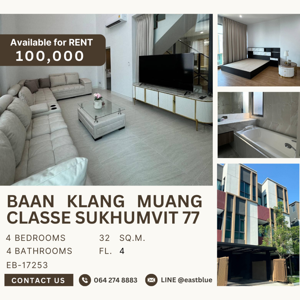 For RentHouseOnnut, Udomsuk : Baan Klang Muang Classe Sukhumvit 77 for rent 100k