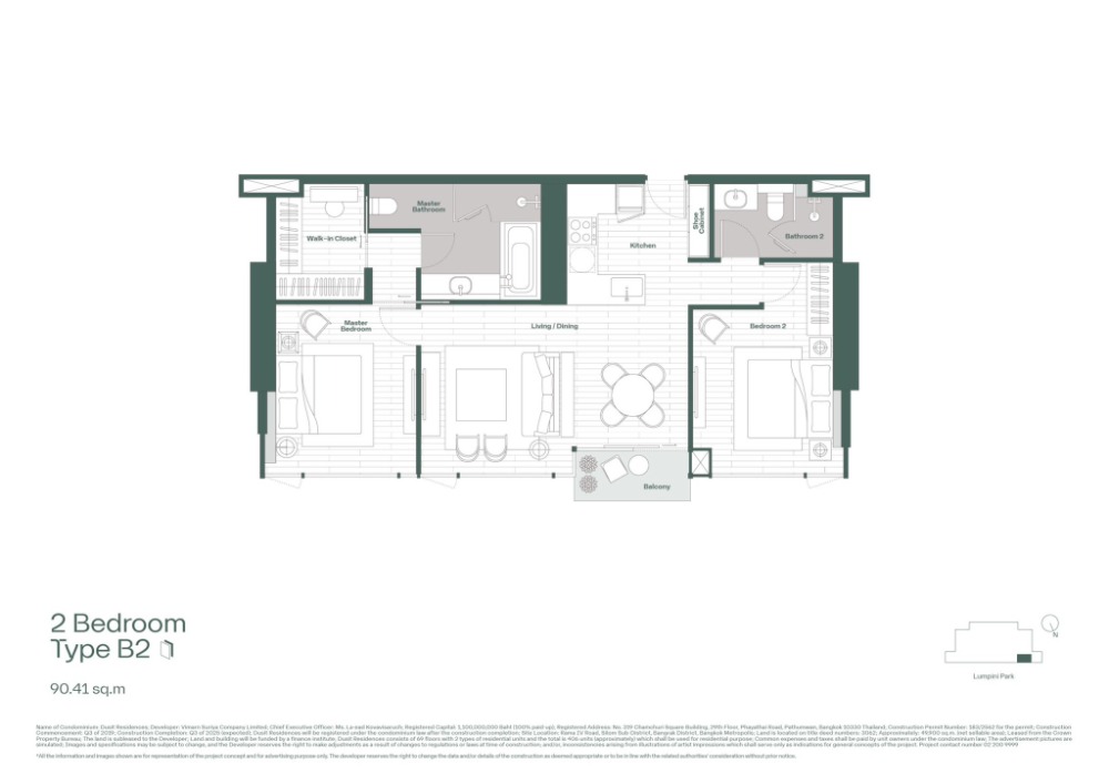 For SaleCondoSilom, Saladaeng, Bangrak : ♦ Rare Unit ♦ 10+ Floor, Lumpini View | 2 Beds, 90.41 sq.m. | Near Silom Complex 1 mins., BTS Saladaeng 2 mins., Saint Joseph Convent School 2 mins., MRT Lumpini 4 mins.