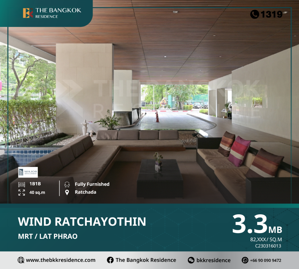 For SaleCondoKasetsart, Ratchayothin : Wind Ratchayothin is luxurious with Modern & Tropical Concept style, fully decorated, ready to move in, near MRT Lat Phrao.