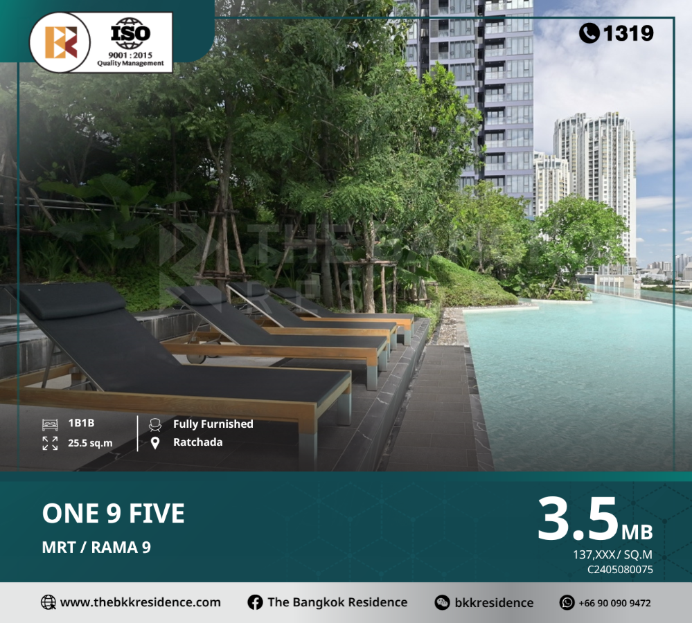 For SaleCondoRama9, Petchburi, RCA : One9Five Asoke - Rama9 High Rise Condo, large project area near MRT Rama 9.